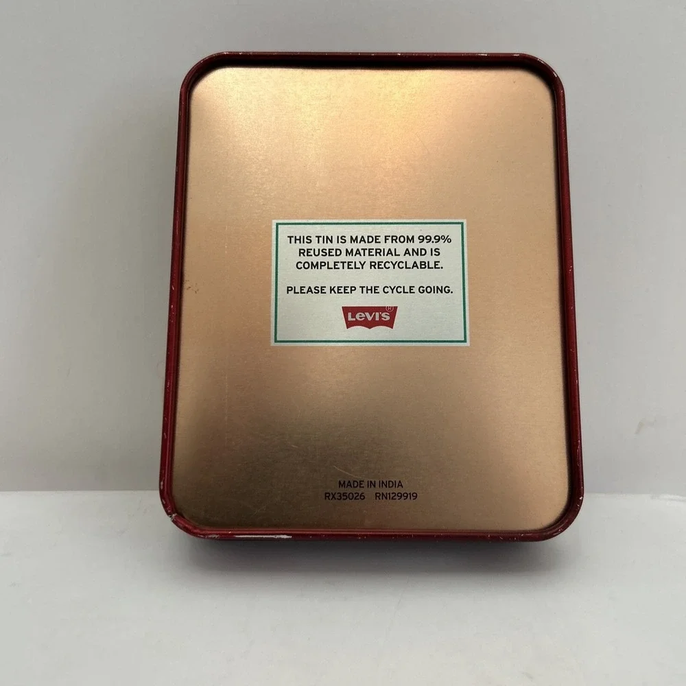 Levi's Brand Logo Metal Tin Keepsake Gift Box Red Industrial Recyclable Storage